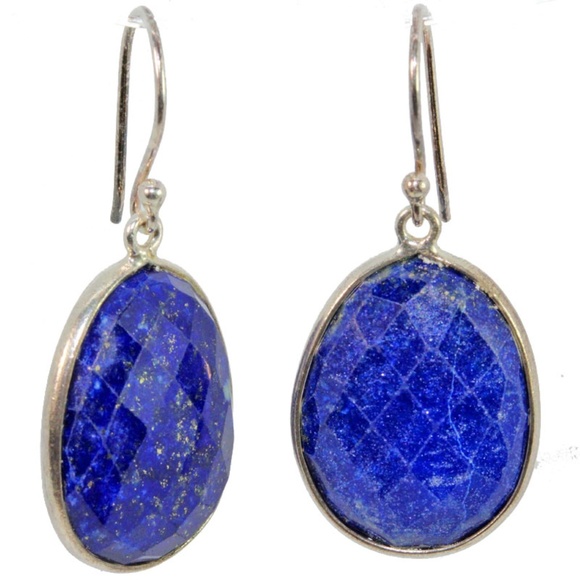 Lapis Lazuli with Pyrite Specs Large Oval Earrings - Picture 2 of 2